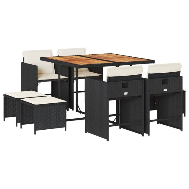 Bild von vidaXL Garten-Essgruppe 9-tlg. Garten-Essgruppe mit Kissen Schwarz Poly Rattan, (8-tlg)