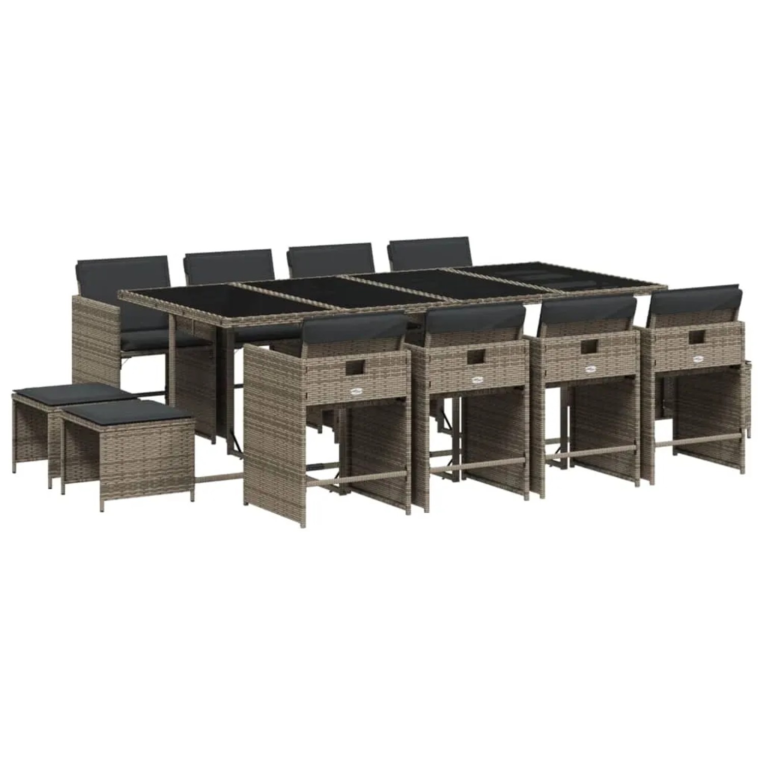 Bild von vidaXL 13-tlg Garten-Essgruppe mit Kissen Grau Poly Rattan Modell 4