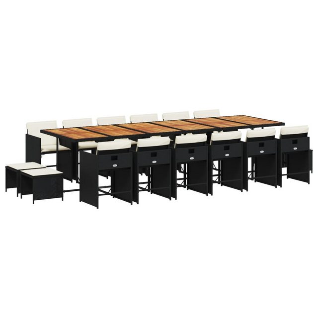 Bild von vidaXL Garten-Essgruppe 17-tlg. Garten-Essgruppe mit Kissen Schwarz Poly Rattan, (16-tlg)