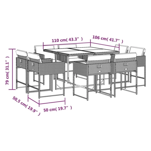 Bild von vidaXL 9-tlg Garten-Essgruppe mit Kissen Beige Poly Rattan