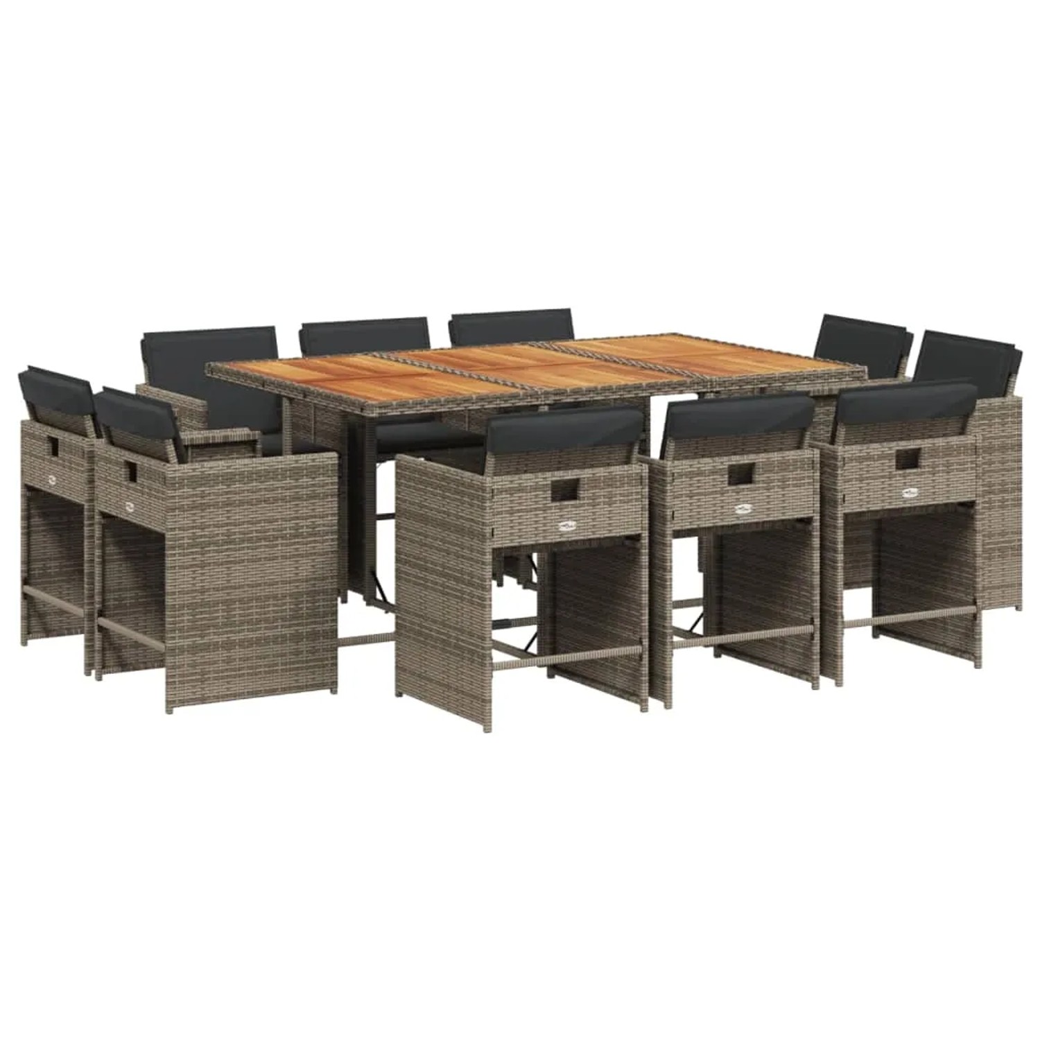 Bild von vidaXL 11-tlg Garten-Essgruppe mit Kissen Grau Poly Rattan Modell 10