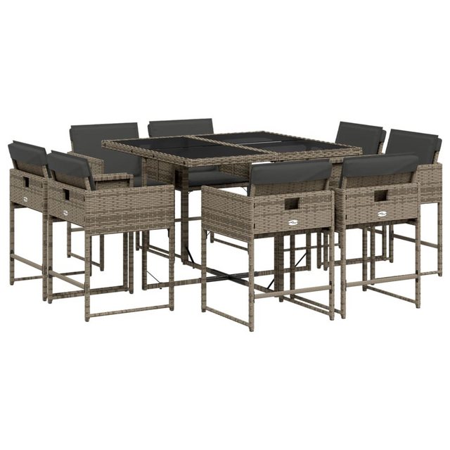 Bild von vidaXL Garten-Essgruppe 9-tlg. Garten-Essgruppe mit Kissen Grau Poly Rattan, (8-tlg)