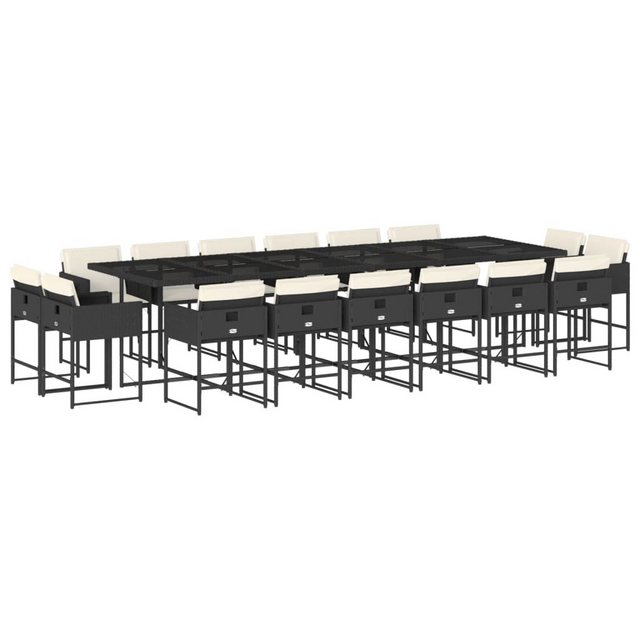 Bild von vidaXL Garten-Essgruppe 17-tlg. Garten-Essgruppe mit Kissen Schwarz Poly Rattan, (16-tlg)