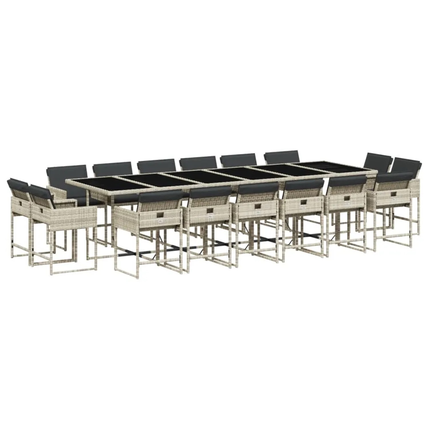 Bild von vidaXL Essgruppe, 17-tlg. Garten-Essgruppe mit Kissen Hellgrau Poly Rattan