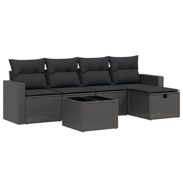 Bild von vidaXL Gartenlounge-Set 6-tlg. Garten-Sofagarnitur mit Kissen Schwarz Poly Rattan, (1-tlg)