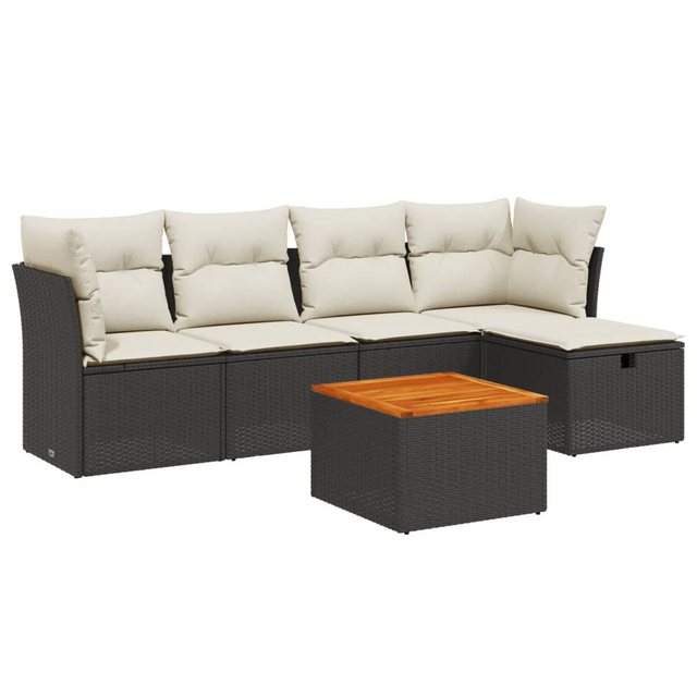 Bild von vidaXL Gartenlounge-Set 6-tlg. Garten-Sofagarnitur mit Kissen Schwarz Poly Rattan, (1-tlg)