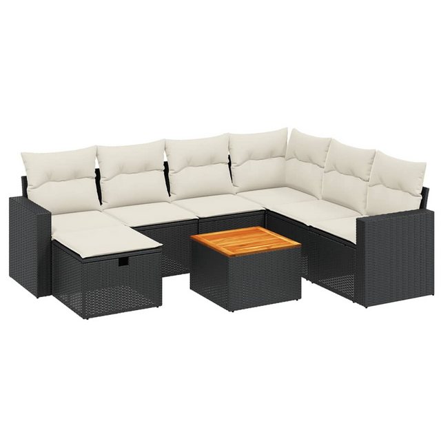 Bild von vidaXL Gartenlounge-Set 8-tlg. Garten-Sofagarnitur mit Kissen Schwarz Poly Rattan, (1-tlg)