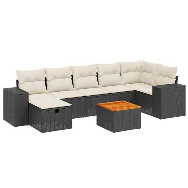 Bild von vidaXL Gartenlounge-Set 8-tlg. Garten-Sofagarnitur mit Kissen Schwarz Poly Rattan, (1-tlg)
