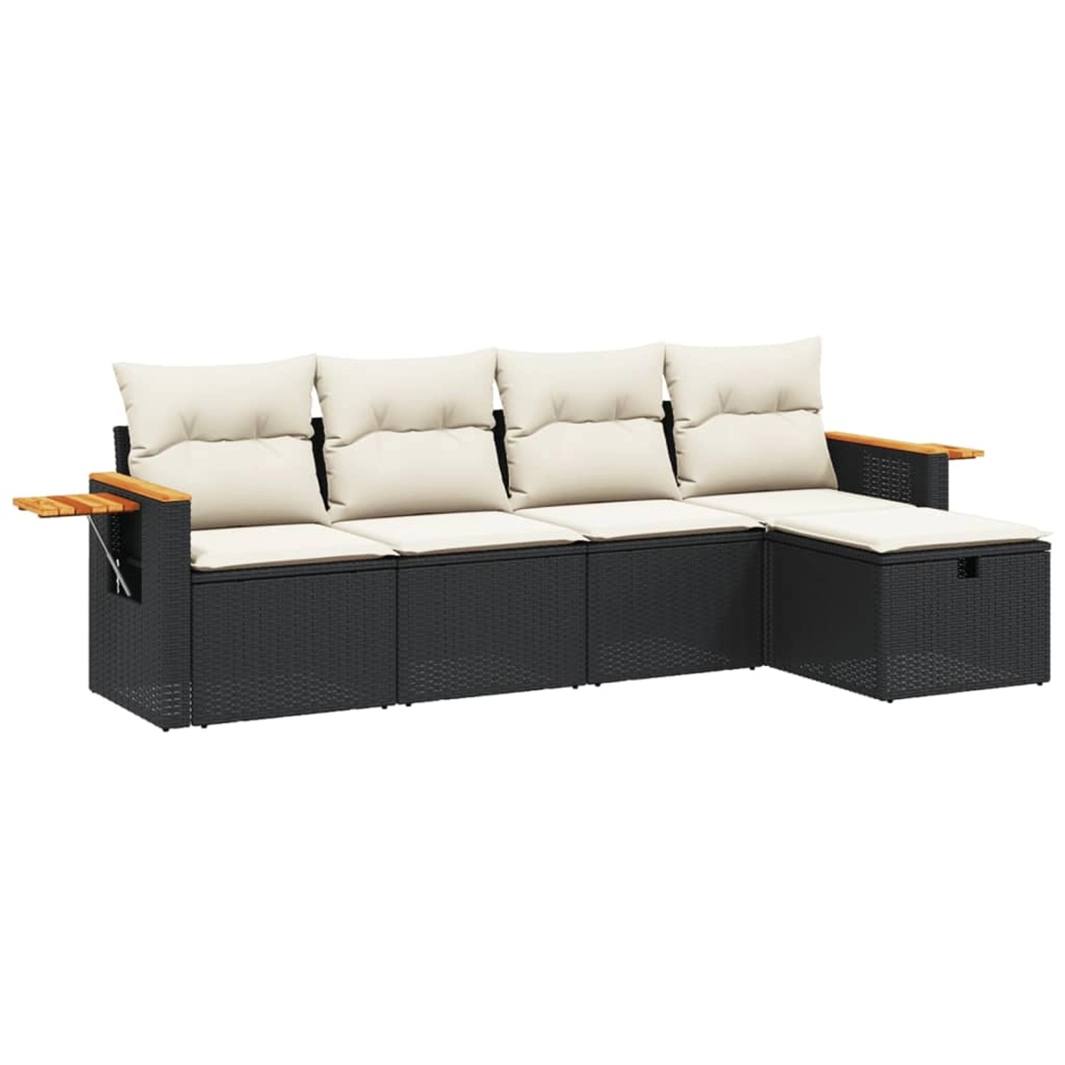 Bild von vidaXL Gartenlounge-Set 5-tlg. Garten-Sofagarnitur mit Kissen Schwarz Poly Rattan, (5-tlg)
