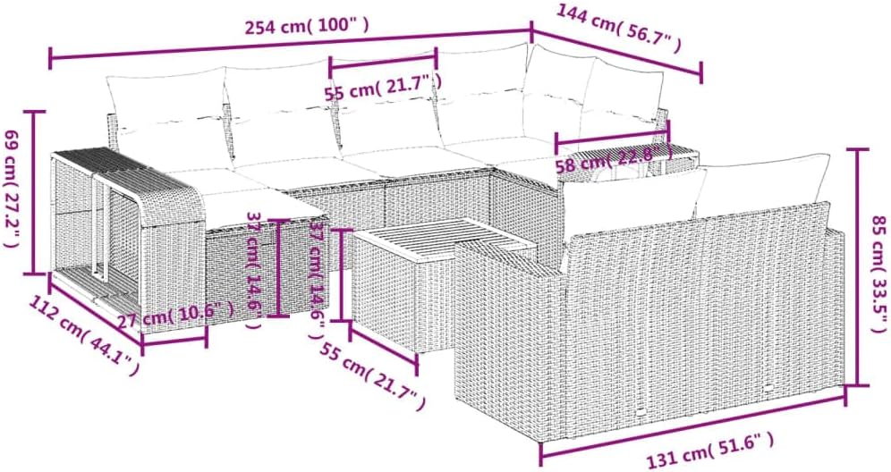 Bild von vidaXL Garten Sofagarnitur mit Kissen 11-TLG., Gartenmöbel Gartengarnitur, Sitzgruppe Sitzgarnitur, Lounge Sofa Garnitur Terrasse, Schwarz Poly Rattan