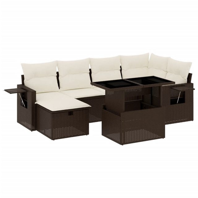 Bild von vidaXL Gartenlounge-Set 7-tlg. Garten-Sofagarnitur mit Kissen Braun Poly Rattan, (1-tlg)