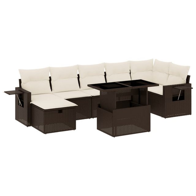 Bild von vidaXL Gartenlounge-Set 8-tlg. Garten-Sofagarnitur mit Kissen Braun Poly Rattan, (1-tlg)