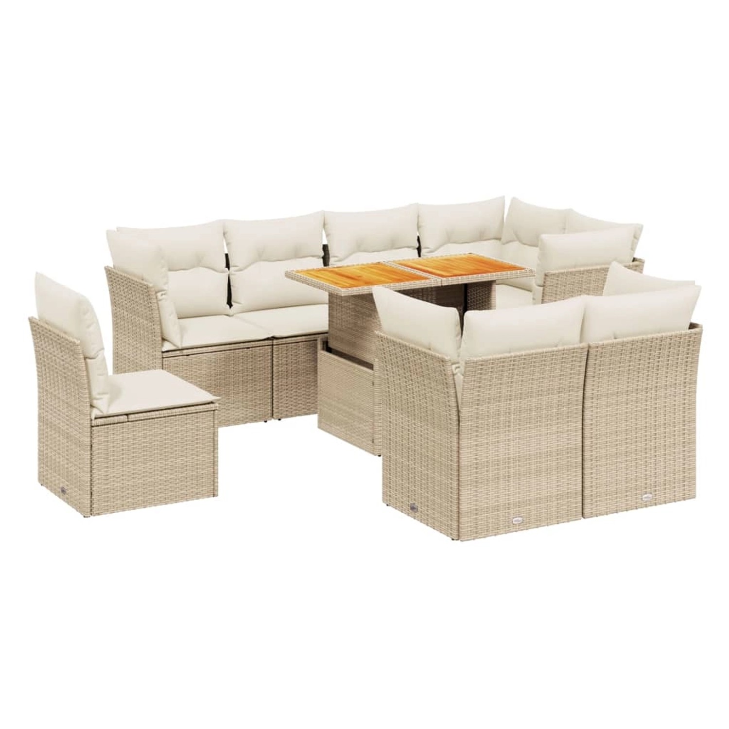 Bild von vidaXL Gartenlounge-Set 9-tlg. Garten-Sofagarnitur mit Kissen Beige Poly Rattan, (1-tlg)
