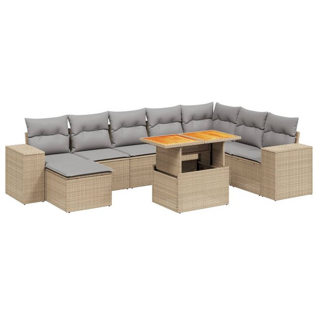Bild von vidaXL Gartenlounge-Set 9-tlg. Garten-Sofagarnitur mit Kissen Beige Poly Rattan, (1-tlg)