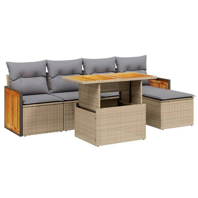 Bild von vidaXL Gartenlounge-Set 6-tlg. Garten-Sofagarnitur mit Kissen Beige Poly Rattan, (1-tlg)