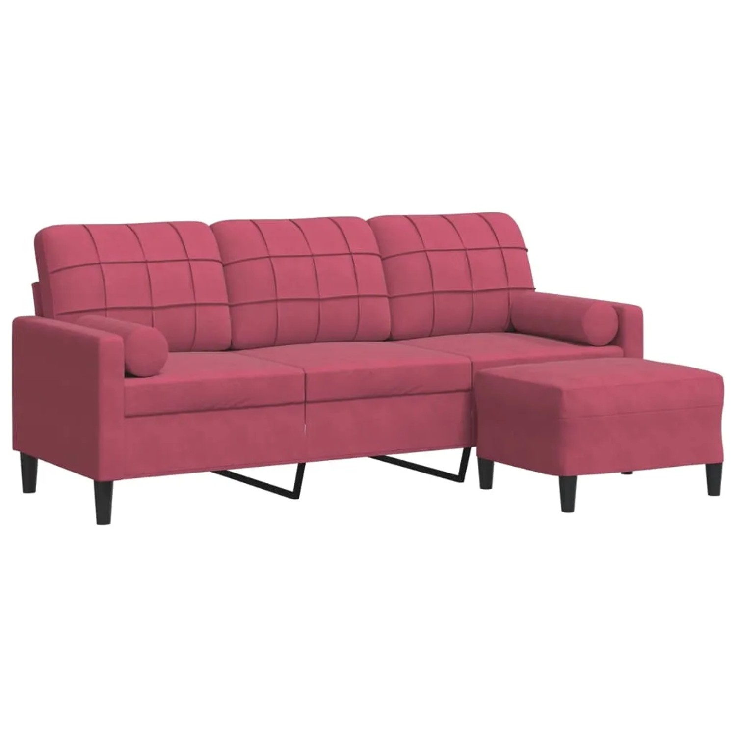 Bild von vidaXL 3-Sitzer-Sofa mit Hocker Weinrot 180 cm Samt 2145358