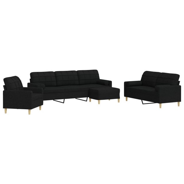Bild von vidaXL 4-Tlg Sofagarnitur mit Fußhocker & Dekokissen Schwarz Stoff 2144899