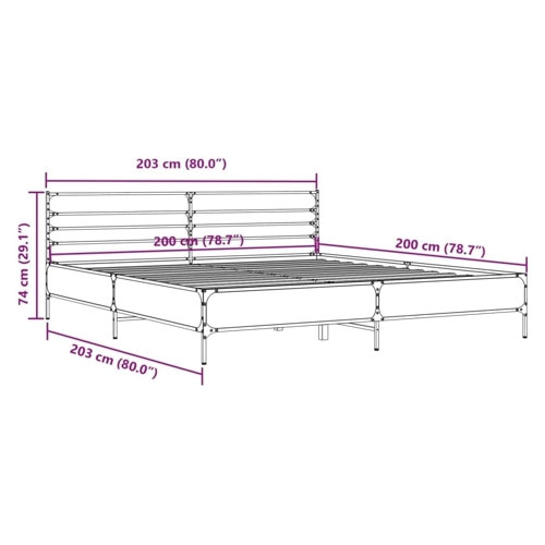 Bild von vidaXL Bettgestell, vidaXL Bettgestell, Bett mit Kopfteil für Schlafzimmer, Bettrahmen mit Lattenrost, Schlafzimmerbett Doppelbett, Braun Eichen-Optik 140x190cm Holzwerkstoff Metall