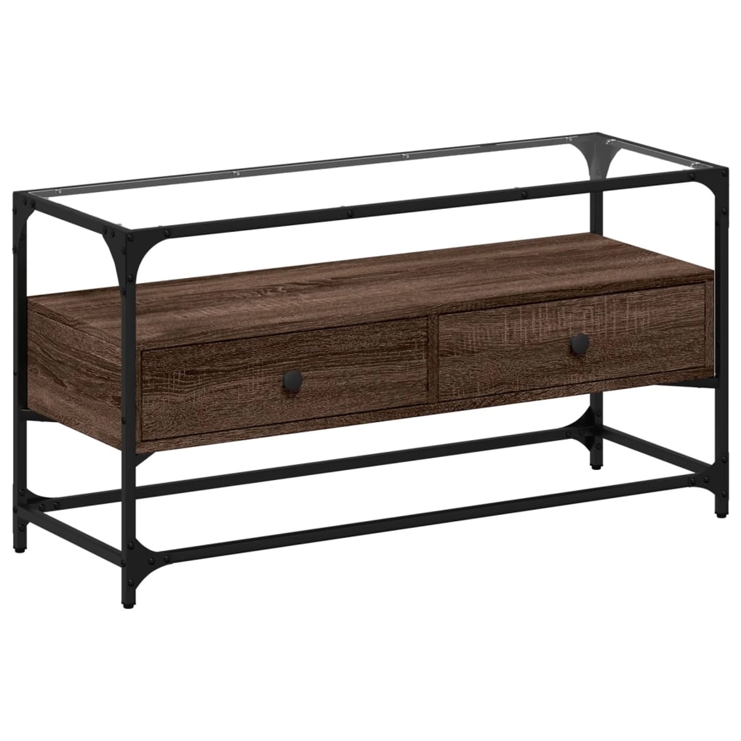Bild von vidaXL TV-Schrank TV-Schrank mit Glasplatte Braun Eiche 98x35x51 cm Holzwerkstoff (1-St)