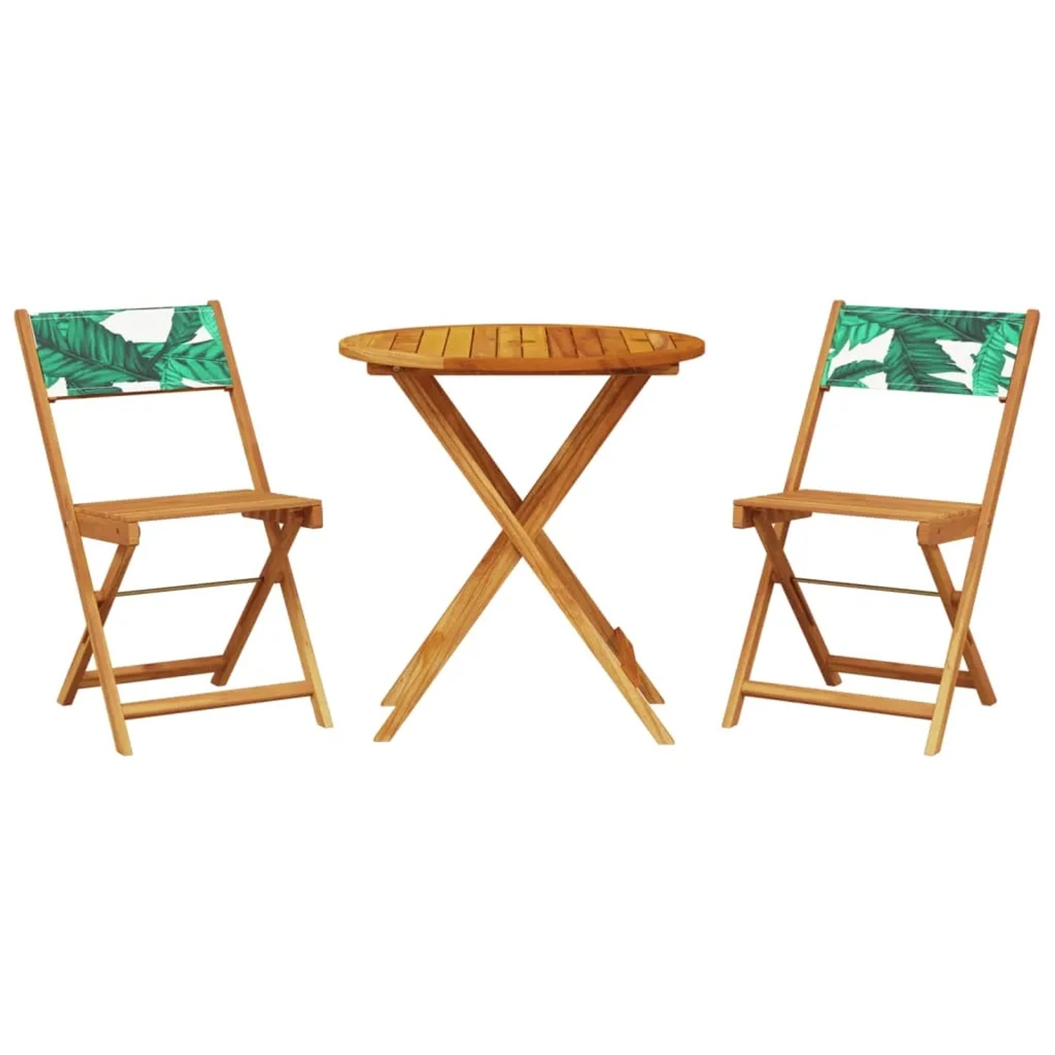 Bild von vidaXL 3-tlg Bistro-Set Blattmuster Stoff und Massivholz Modell 2