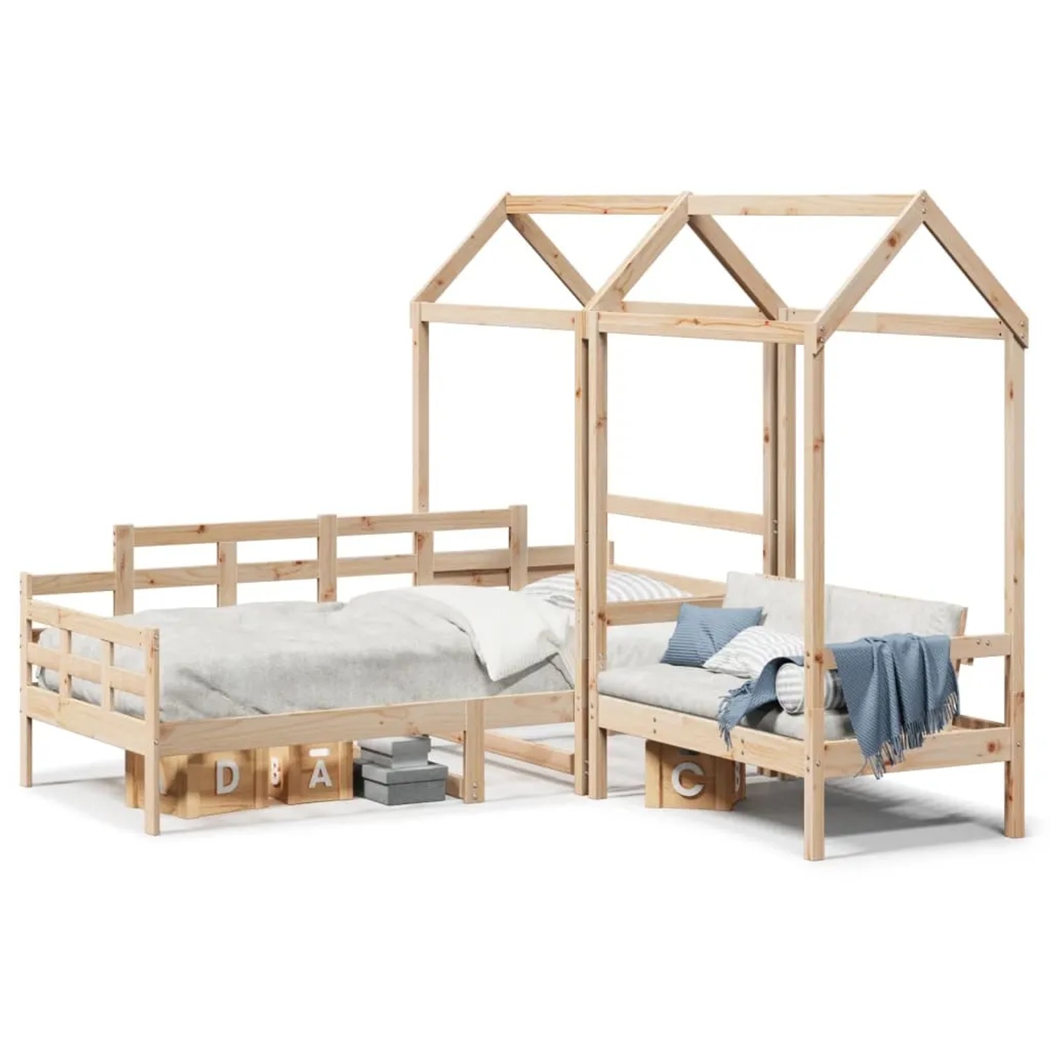 Bild von vidaXL Tagesbett und Bank mit Dach 90x200 cm Kiefernholz2101458