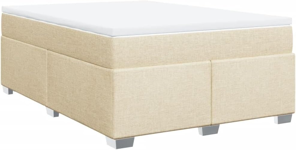 Bild von vidaXL Boxspringbett mit Matratze, Bett mit Bettfüße Matratzenauflage, Doppelbett für Schlafzimmer, Polsterbett Bettgestell Lattenrost, Creme 160x200cm Stoff
