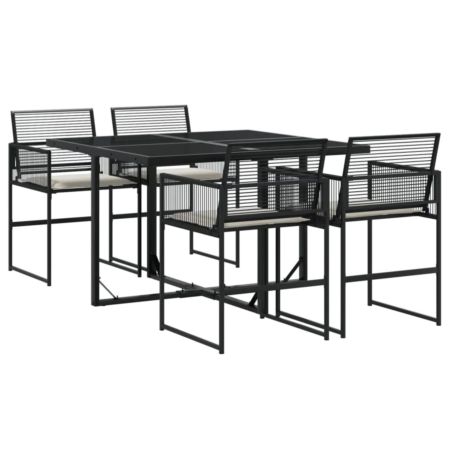 Bild von vidaXL Garten-Essgruppe 5-tlg. Garten-Essgruppe mit Kissen Schwarz Poly Rattan, (4-tlg)
