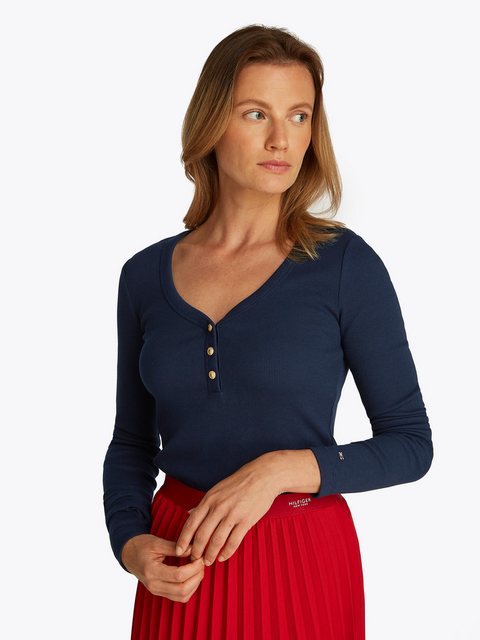Bild von Tommy Hilfiger Langarmshirt »SLIM HENLEY GB SCOOP-NK LS«, mit Rippenstruktur, mit Metalllabel