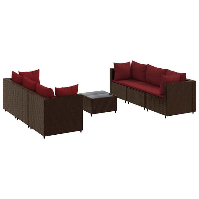 Bild von vidaXL Gartenlounge-Set 7-tlg. Garten-Lounge-Set mit Kissen Braun Poly Rattan, (6-tlg)