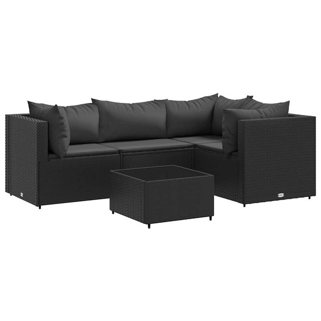 Bild von vidaXL Gartenlounge-Set 5-tlg. Garten-Lounge-Set mit Kissen Schwarz Poly Rattan, (1-tlg)