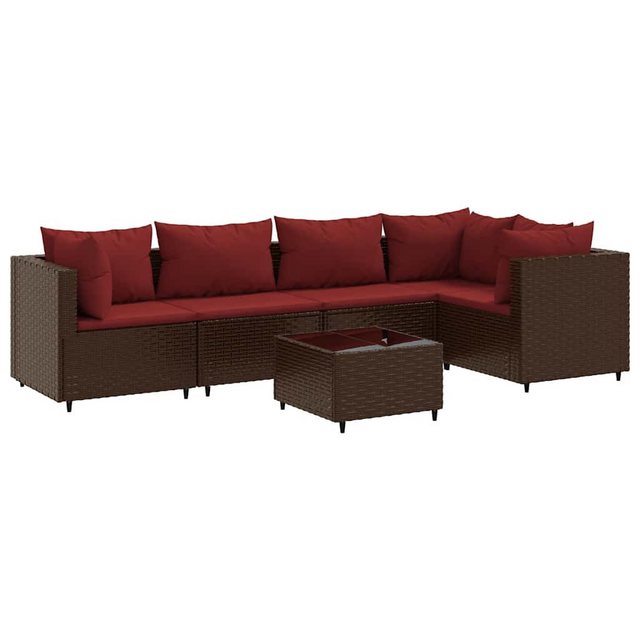 Bild von vidaXL Gartenlounge-Set 6-tlg. Garten-Lounge-Set mit Kissen Braun Poly Rattan, (1-tlg)