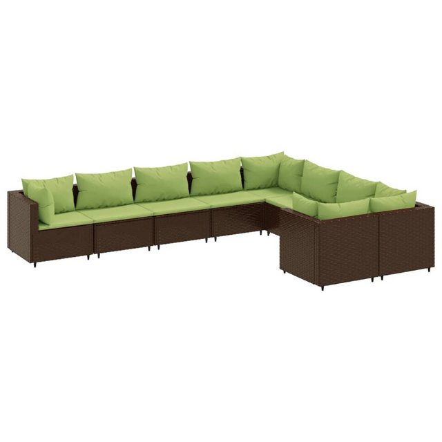 Bild von vidaXL Gartenlounge-Set 9-tlg. Garten-Sofagarnitur mit Kissen Braun Poly Rattan, (1-tlg)