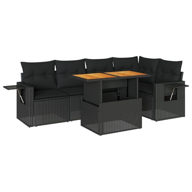 Bild von vidaXL Gartenlounge-Set 6-tlg. Garten-Sofagarnitur mit Kissen Schwarz Poly Rattan, (1-tlg)