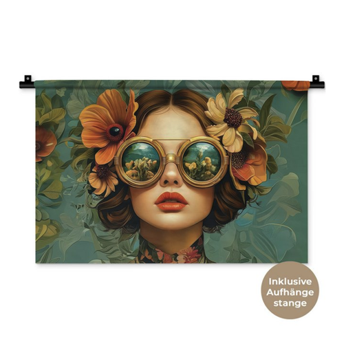 Bild von MuchoWow Wandteppich Frau - Blumen - Schmetterlinge - Natur - Vintage