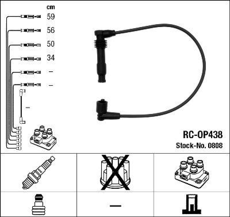 Bild von NGK 0808 Zündkabelsatz Zündleitungssatz 4 OPEL: Corsa B Hatchback, Vectra B CC