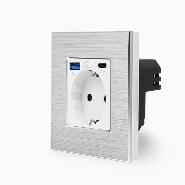 Bild von Alu Steckdose + USB Typ A/C 20W Weiß MP010U-BA1-11 LUXUS-TIME