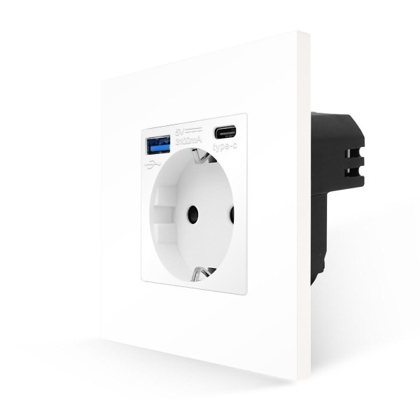 Bild von Kunststoff Steckdose + USB Typ A/C 20W Weiß MP010U-BK1-11 LUXUS-TIME