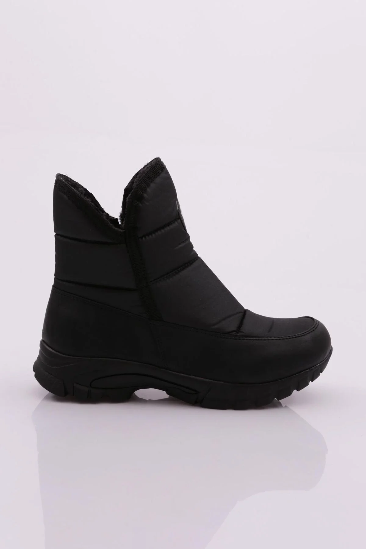 Bild von DGN 1052 Schafsfell Innen Seite Reißverschluss Dicke Ferse Fallschirm Stoff Schwarz Stiefel für Damen - 37
