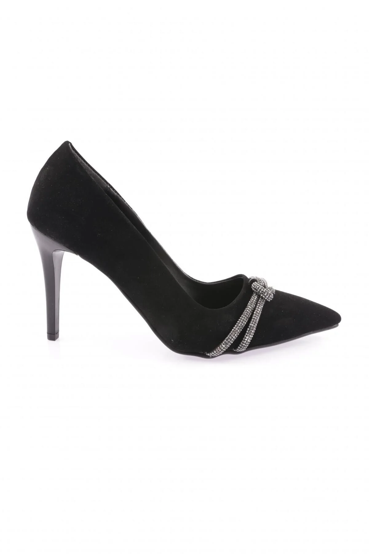 Bild von DGN Schwarze Abendschuhe Aus Samt Mit Silbernem Steinband für Damen - 37