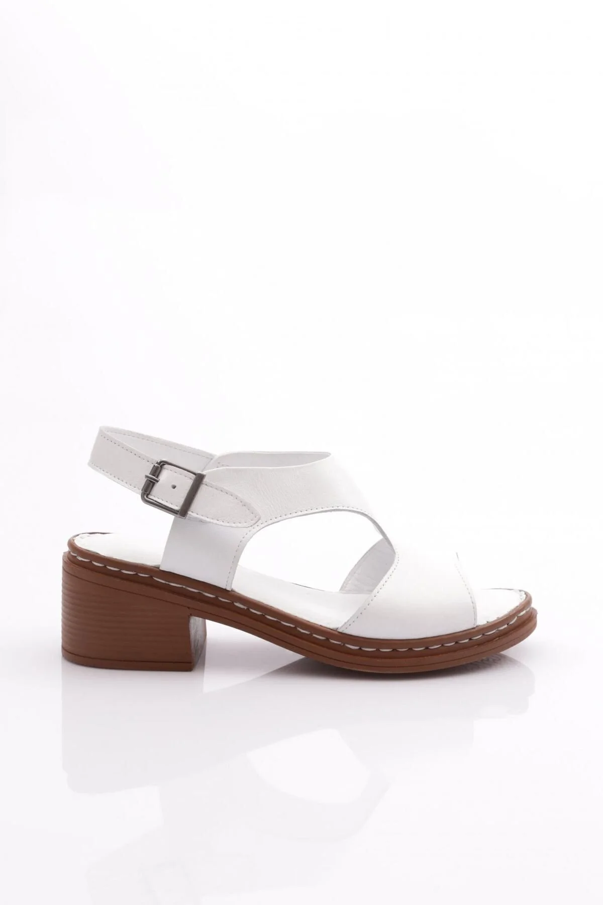 Bild von DGN Echtes Leder Weiß Hellbraun 303 Seitlich Offene Sandalen für Damen - 37