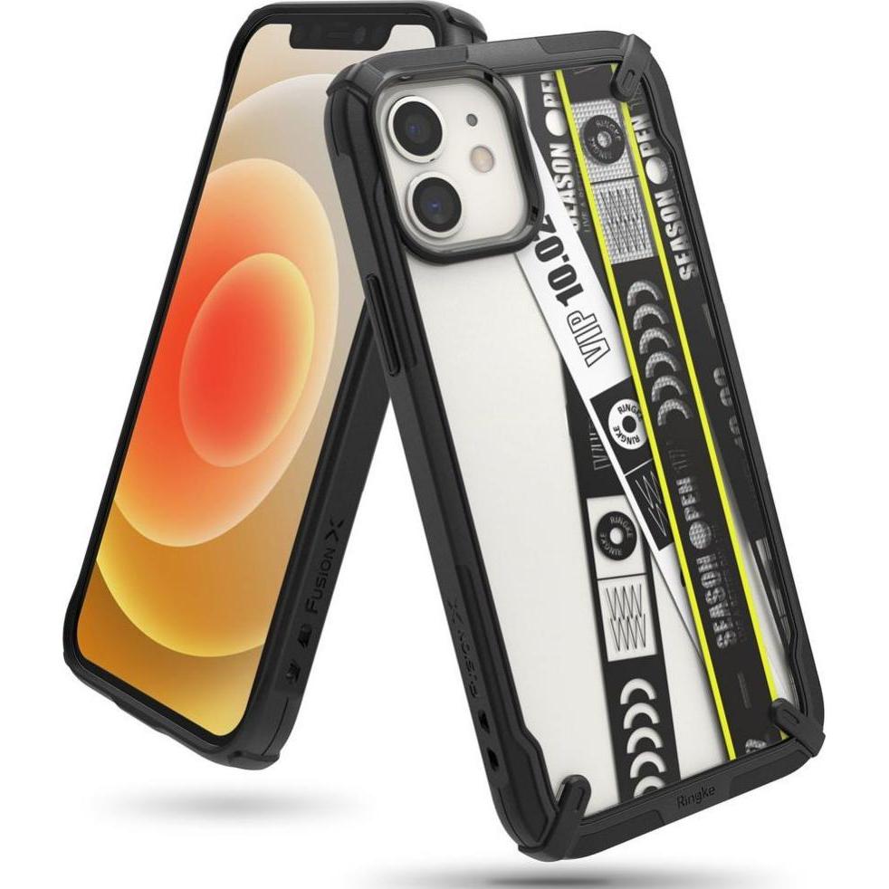 Bild von Ringke Fusion X Design durable PC Case with TPU Bumper for iPhone 12 mini black (Ticket band) (XDAP0 (Apple iPhone 12 mini), Smartphone Hülle, Schwarz, Gelb, Transparent
