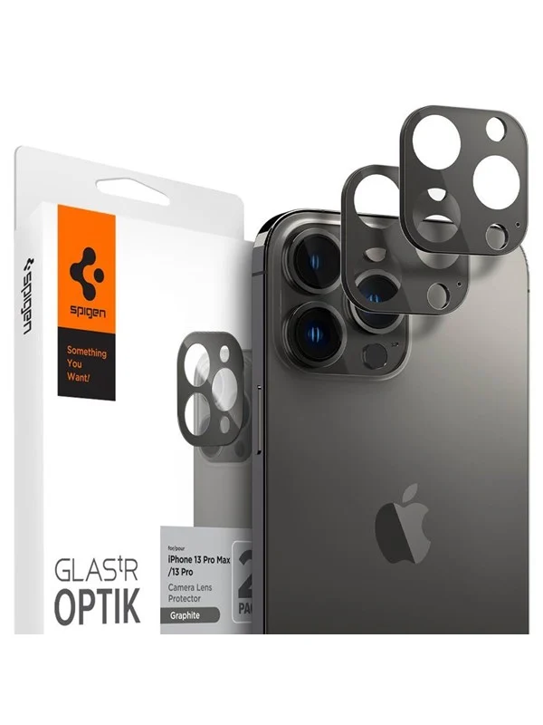 Bild von Spigen CAMERA COVER OPTIK.TR CAMERA PROTECTOR 2-PACK IPHONE 13 PRO / 13 PRO MAX GRAPHITE (iPhone 13 Pro Max, iPhone 13 Pro), Smartphone Hülle, Grau