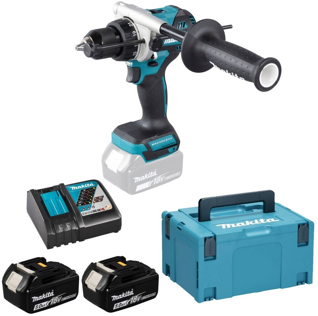 Bild von Makita DHP486RTJ mit 2x5,0Ah Akkus und Ladegerät in Makpac 2