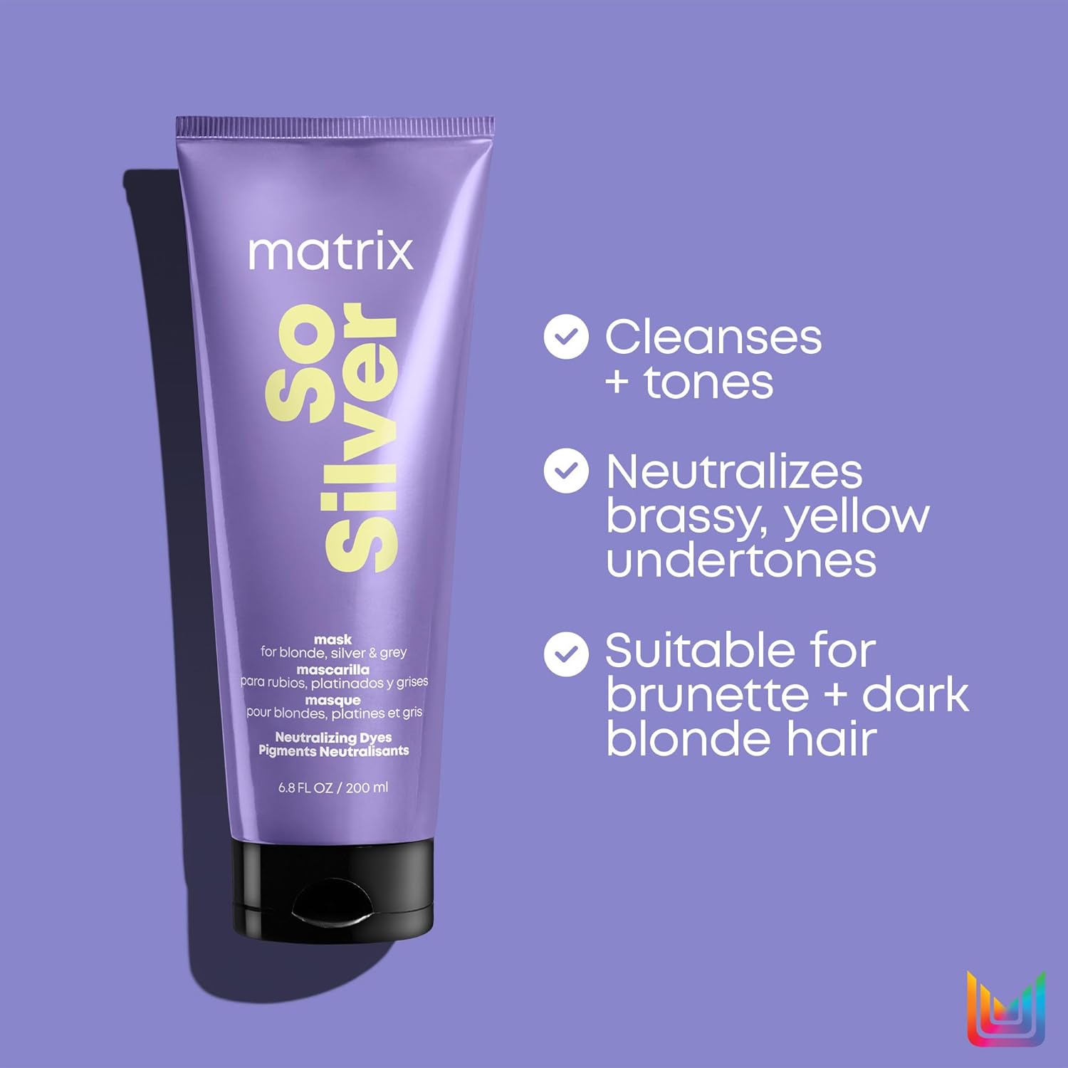 Bild von Matrix Haarmaske für blondes und graues Haar zur Neutralisation von Gelbstichen, Mit Violett-Pigmenten, So Silver Maske, 1 x 200 ml