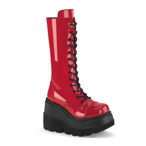 Bild von DemoniaCult SHAKER-72 – Vegane Damen Keil-Plateau Kniehohe Schnür-Stiefel