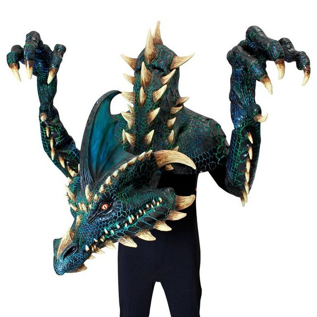 Bild von Ghoulish Productions Kostüm Königsdrache Latexkostüm, Absolut eindrucksvolle 'Maske' inklusive Klauenhänden aus Latex!