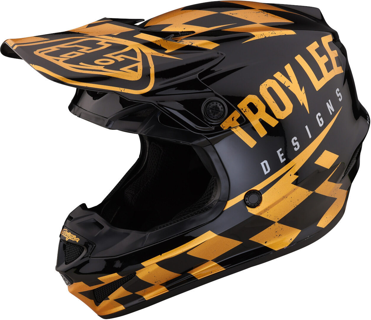 Bild von Troy Lee Designs SE4 Polyacrylite Race Shop MIPS Motocross Helm, schwarz-gold, Größe 2XL für Männer