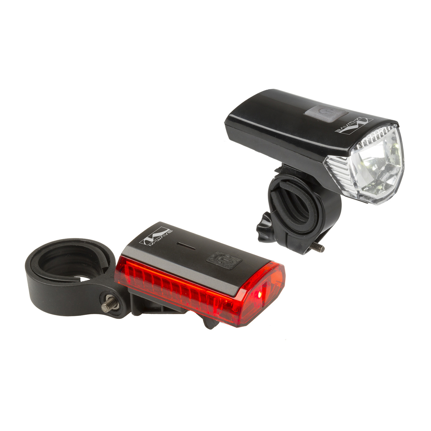 Bild von M-Wave Atlas K 11 USB LED-Akkuleuchtenset, StVZO zugelassen, Akkubetrieben, aufladbar, bestehend aus Frontlicht & Rücklicht, regensicher, einfache Montage, abnehmbar, schwarz