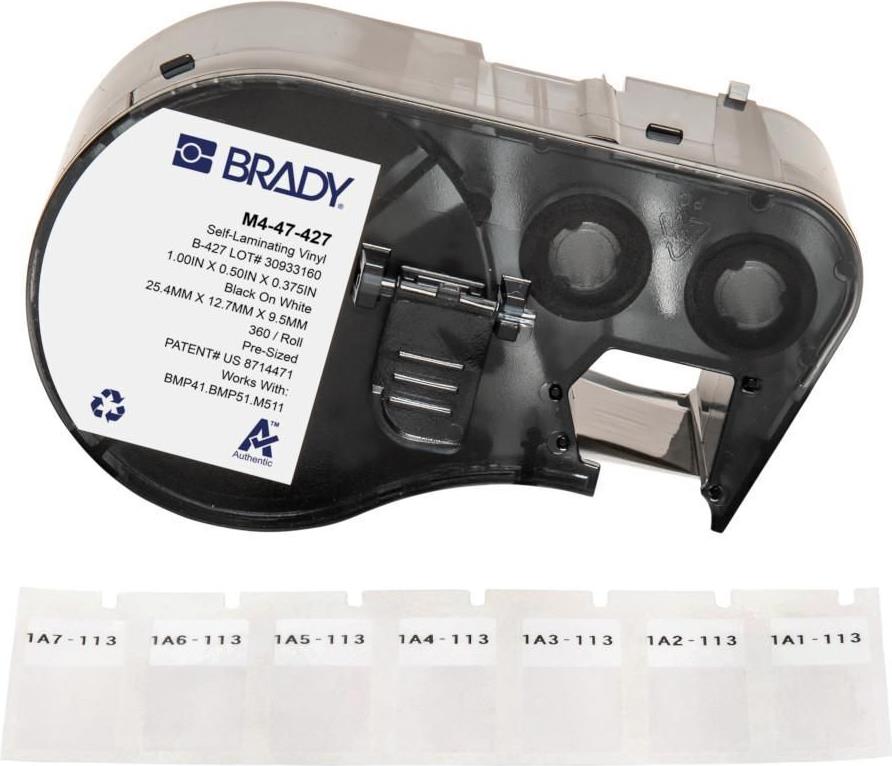 Bild von Brady, Etiketten, M4-47-427, selbstlaminierendes Vinyl, Weiss/Transparent, 12.70 x 9.53(25.40) mm, permanent, f