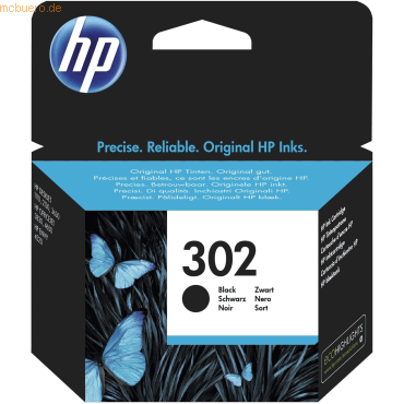 Bild von HP 302 - 3.5 ml - Schwarz - original - Tintenpatrone - für Deskjet 11XX, 21XX, 36XX, Envy 451X, 452X, Officejet 38XX, 46XX, 52XX